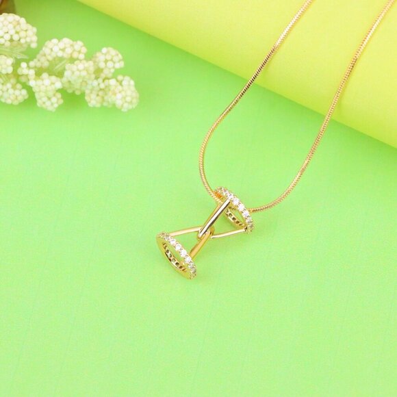 Rose Gold Hourglass Pendant Necklace With Sparkling CZ Stones, XPPT1195 - Picture 7 of 13